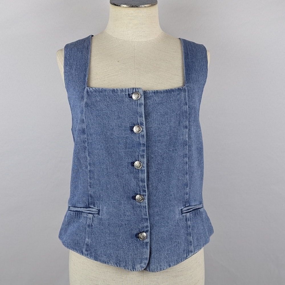 rag & bone Seraphina Denim Vest Top Button Front Lined Winwood Blue Wash L NWT - Picture 3 of 14